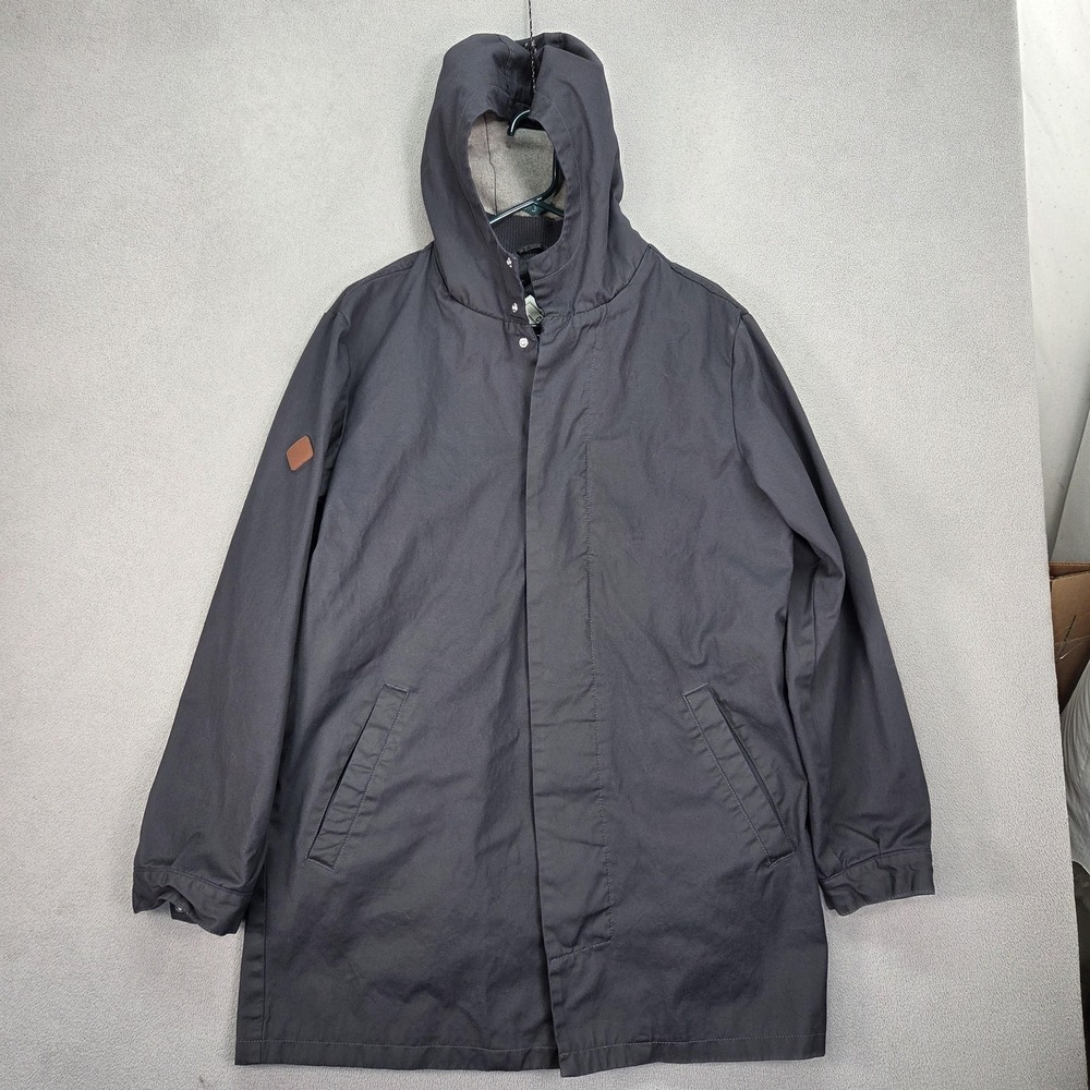 Bellfield Coat Mens Medium Gray Hooded Parka Cotton Lined Snap Pockets Casual